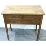 George III walnut lowboy of three drawers, 82 x 43 x 73 cm H. Not available for in-house P&P,