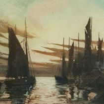 Joseph F Pimm (b. 1900): lithograph of sailing boats, Evening Glow, 26 x 19 cm. P&P Group 3 (£25+VAT
