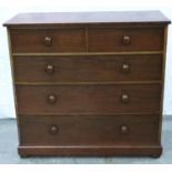 A Victorian mahogany chest of two short above three long drawers, 118 x 53 x 111 cm H. Not available