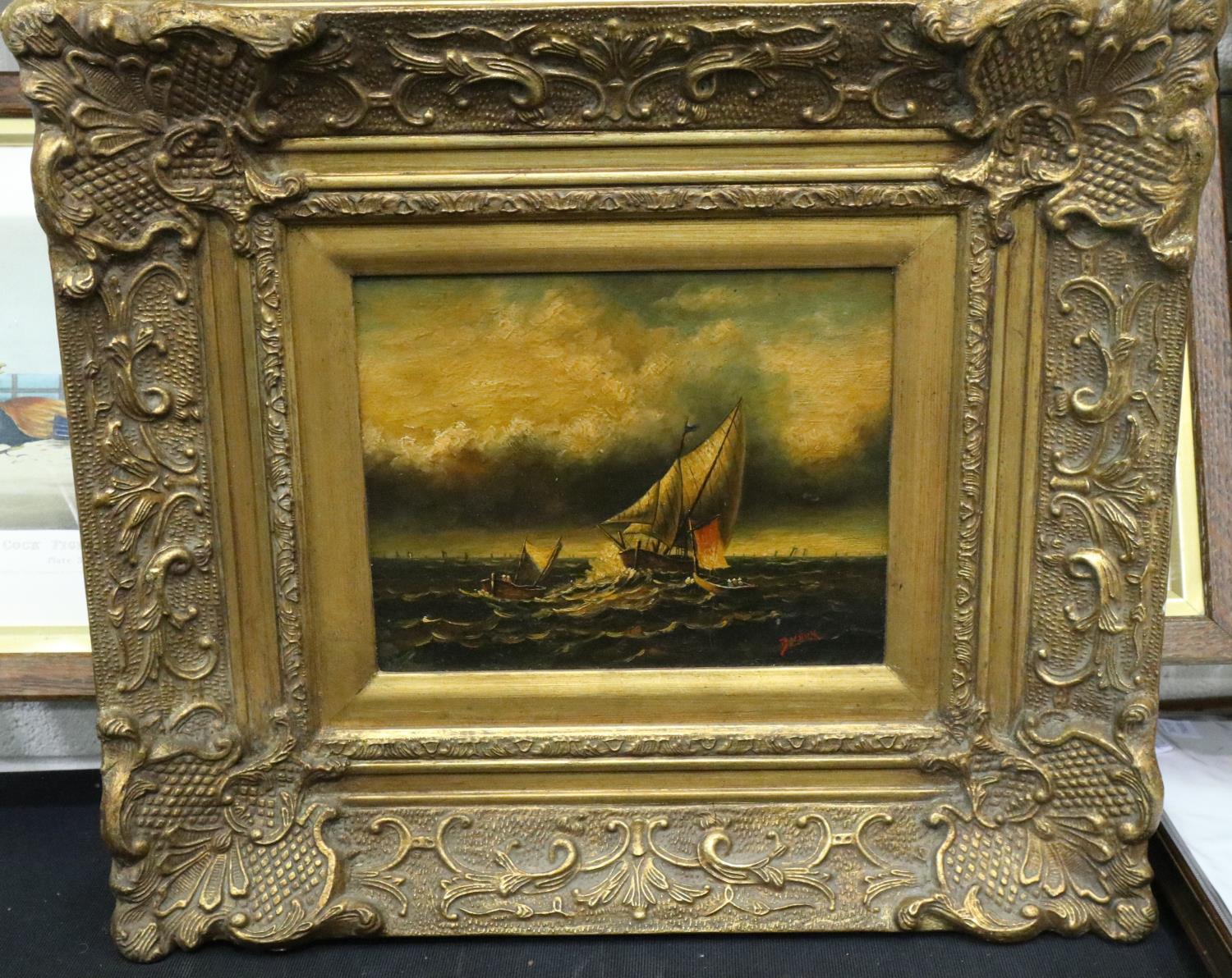 Unattributed 20th century oil on board, ship on choppy waters, indistinctly signed, 19 x 24 cm. P& - Image 2 of 5