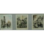 Three pencil signed colour engravings of Bruges, each 14 x 10 cm. P&P Group 3 (£25+VAT for the first