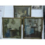 Three early 20th century antiquarian style parlour prints, each similarly gilt framed, largest 60