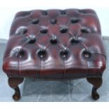 Red leather Chesterfield style button stool on cabriole supports. Not available for in-house P&P,