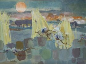 Irene Halliday (20th century): landscape watercolour, 40 x 28 cm. P&P Group 3 (£25+VAT for the first