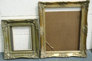 Two decorative gilt frames, interior sizes 29 x 25 cm and 50 x 40 cm. Not available for in-house P&