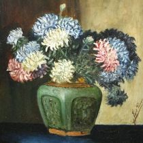 Jan De Boer (Dutch, 1902-1978): oil on board, floral still life, later over varnished, 26 x 35 cm.
