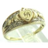 9ct gold diamond set Claddagh ring, size W, 4.3g. P&P Group 1 (£14+VAT for the first lot and £1+