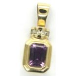 9ct gold diamond and amethyst pendant, 1.3g. P&P Group 1 (£14+VAT for the first lot and £1+VAT for