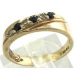 9ct gold sapphire and diamond ring on a twist setting, size Q, 2.8g. P&P Group 1 (£14+VAT for the