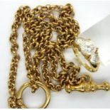 Gold plate three stone dress ring, size N/O, and a yellow metal belcher neck chain, L: 61 cm. P&P