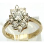 9ct gold white stone set flower ring, size O/P, 3.1g. P&P Group 1 (£14+VAT for the first lot and £