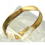 22ct gold band, size H/I, 0.7g, misshapen. P&P Group 1 (£14+VAT for the first lot and £1+VAT for