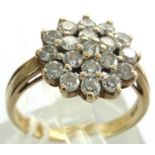 9ct gold cluster ring set with CZ, size M/N, 3.4g. P&P Group 1 (£14+VAT for the first lot and £1+VAT