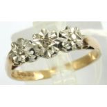 9ct gold ring set with three diamonds, size P/Q, 2.3g. P&P Group 1 (£14+VAT for the first lot and £