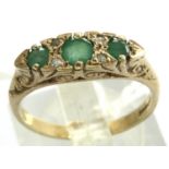 9ct gold ring set with emeralds and diamonds, size L/M, 2.2g. P&P Group 1 (£14+VAT for the first lot