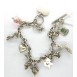 925 silver charm bracelet with eleven charms to include heart and National Trust, L: 20 cm, combined