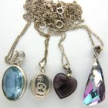 Four 925 silver pendant necklaces, three set with stones, combined 18g. P&P Group 1 (£14+VAT for the