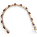 Contemporary 9ct gold ruby and diamond bracelet, L: 185 mm, 9.0g. P&P Group 1 (£14+VAT for the first