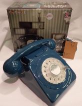 Azure blue 1960/1970s style Rotary telephone, compatible with modern telephone banking and any