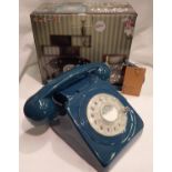 Azure blue 1960/1970s style Rotary telephone, compatible with modern telephone banking and any