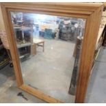 Large bevelled edge pine framed mirror, 100 x 120 cm. Not available for in-house P&P, contact Paul