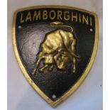 Cast iron Lamborghini plaque, H: 19 cm. P&P Group 1 (£14+VAT for the first lot and £1+VAT for