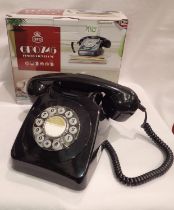 Black 1960/1970s style push button telephone, compatible with modern telephone banking and any
