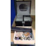 Mixed costume jewellery, watches and a jewellery box. P&P Group 3 (£25+VAT for the first lot and £