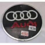 Cast iron circular Audi plaue, D: 22 cm. P&P Group 1 (£14+VAT for the first lot and £1+VAT for