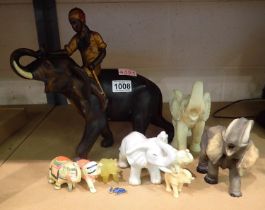 Nine Elephant figurines and an Elephant pin badge (10). Not available for in-house P&P, contact Paul
