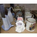 Mixed ceramics including a Royal Doulton figurine, H: 12 cm. Not available for in-house P&P, contact