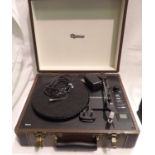 Brown leatherette Raveo Volare suitcase turntable with built in speakers, USB & three speed belt