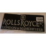 Aluminium Rolls Royce plaque, W: 14 cm. P&P Group 1 (£14+VAT for the first lot and £1+VAT for