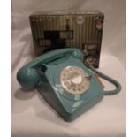 Blue 1960/1970s style Rotary telephone, compatible with modern telephone banking and any standard