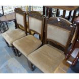 Three oak Edwardian carved oak framed chairs. Not available for in-house P&P, contact Paul O'Hea