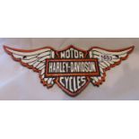 Cast iron winged Harley Davidson plaque, W: 18 cm. P&P Group 1 (£14+VAT for the first lot and £1+VAT