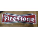 Aluminium Firestone Tyres plaque, L: 23 cm. P&P Group 1 (£14+VAT for the first lot and £1+VAT for