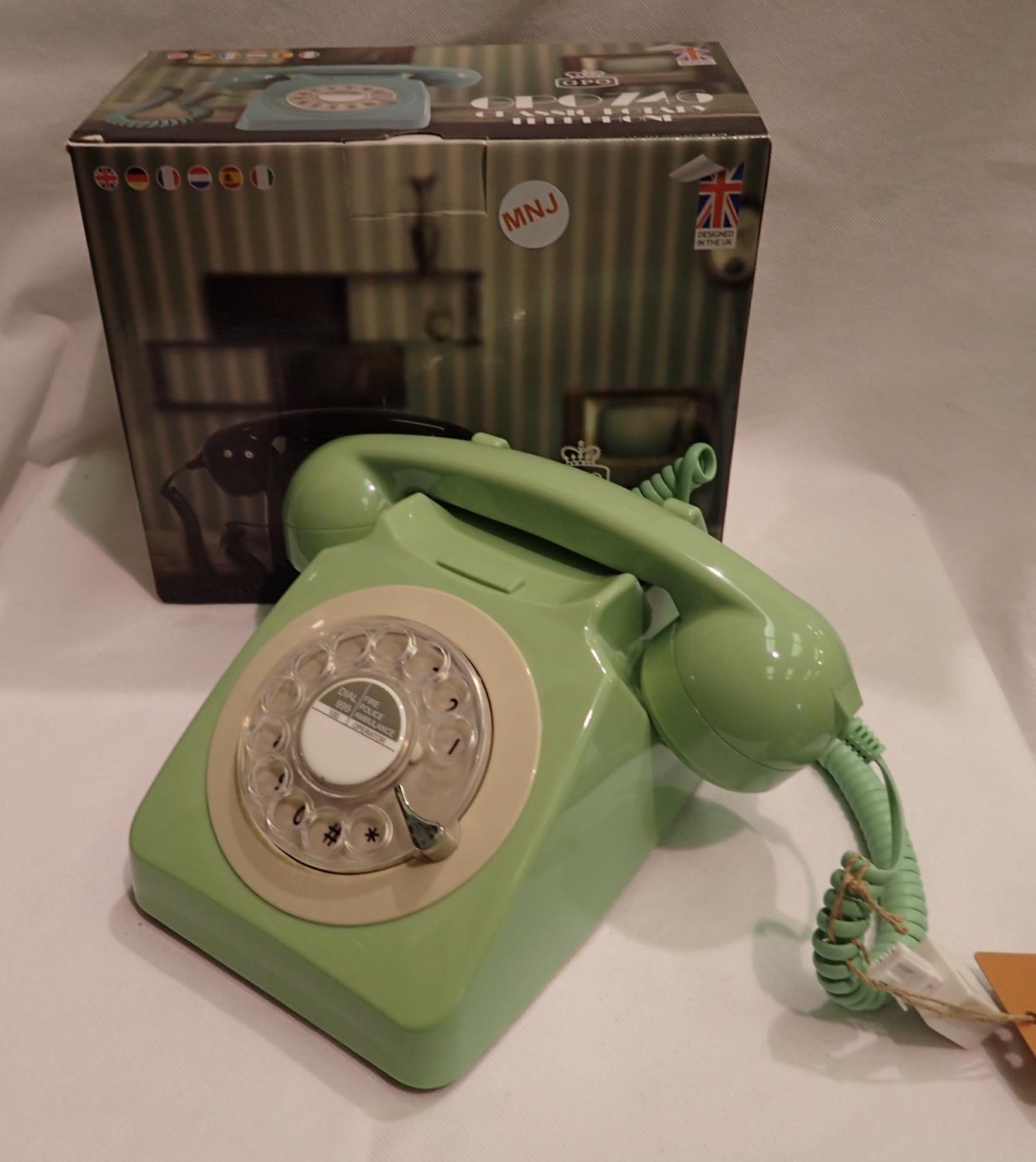 Mint green 1960/1970s style Rotary telephone, compatible with modern telephone banking and any