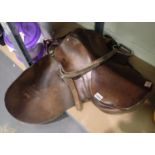 Brown leather horse saddle with stirrups. Not available for in-house P&P, contact Paul O'Hea at