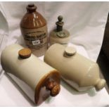 Two stoneware jars and two beer/whisky jugs, with stoppers. Not available for in-house P&P,