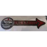 Cast iron Triumph Motorcycles Parking arrow, L: 40 cm. P&P Group 1 (£14+VAT for the first lot and £