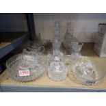 Mixed glassware including candlesticks, largest H: 23 cm. Not available for in-house P&P, contact