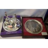 Collection of mixed silver plated items including a pair of bells. Not available for in-house P&P,