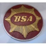 Cast iron red BSA sign, D: 26 cm. P&P Group 1 (£14+VAT for the first lot and £1+VAT for subsequent