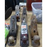 Five Joiners no 4 jack planes. Not available for in-house P&P, contact Paul O'Hea at Mailboxes on