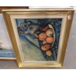 Large 1970s gilt framed still life painting, unsigned, 40 x 60 cm. Not available for in-house P&P,