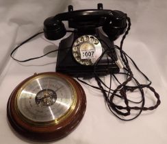 Bakelite Rotary telephone and a barometer. Not available for in-house P&P, contact Paul O'Hea at