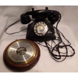 Bakelite Rotary telephone and a barometer. Not available for in-house P&P, contact Paul O'Hea at