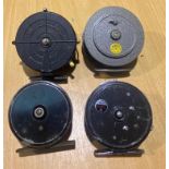 Three fly reels and a KP Morritts New Popular center pin reel. P&P Group 1 (£14+VAT for the first