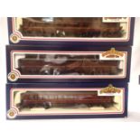 Three OO scale Bachmann BR Maroon coaches, full brake, 1st/2nd and brake end. All in excellent